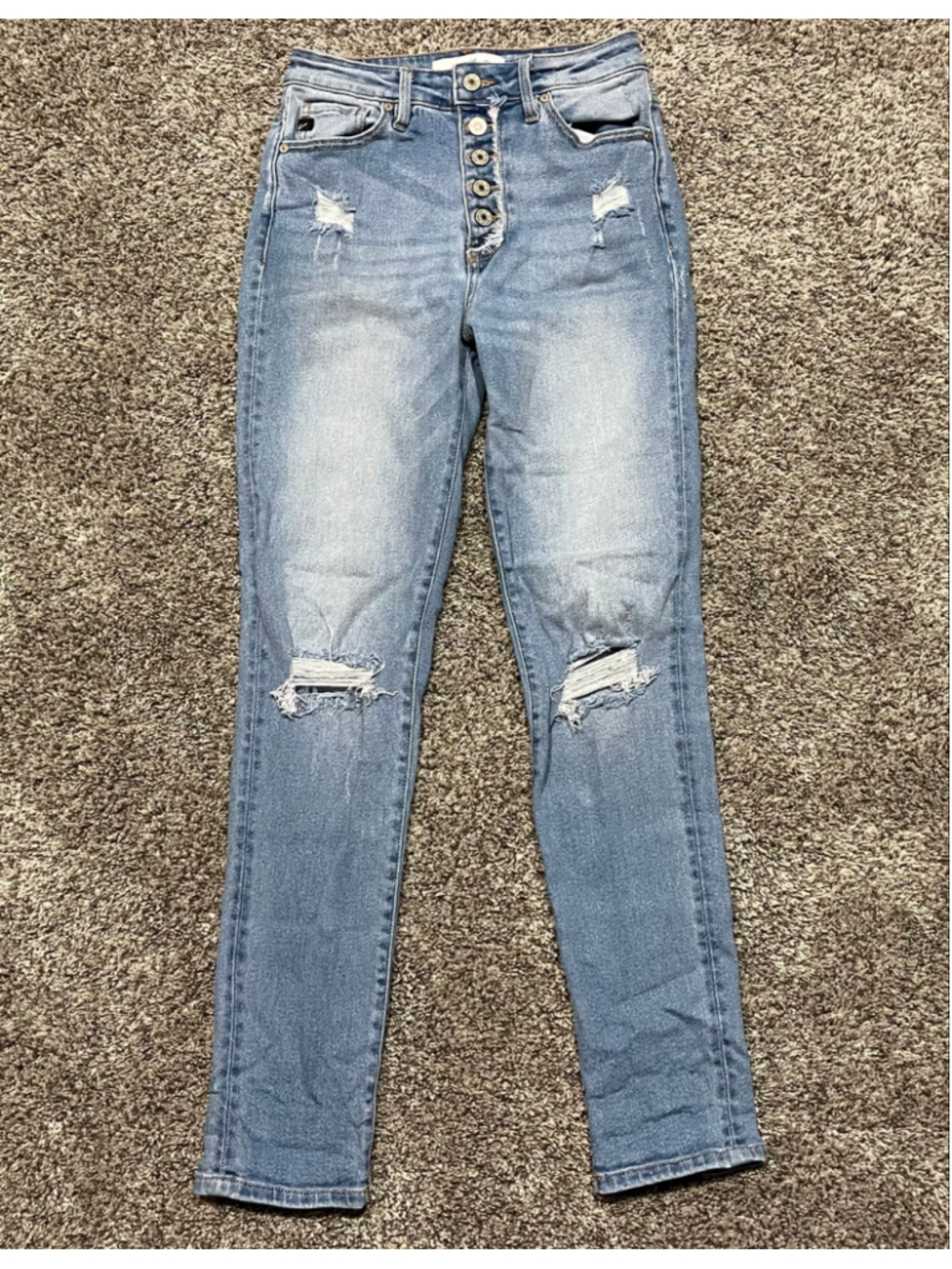 KanCan Women's High Rise Distressed Button Fly Mom Jeans Size 1/24, 29.5” Inseam